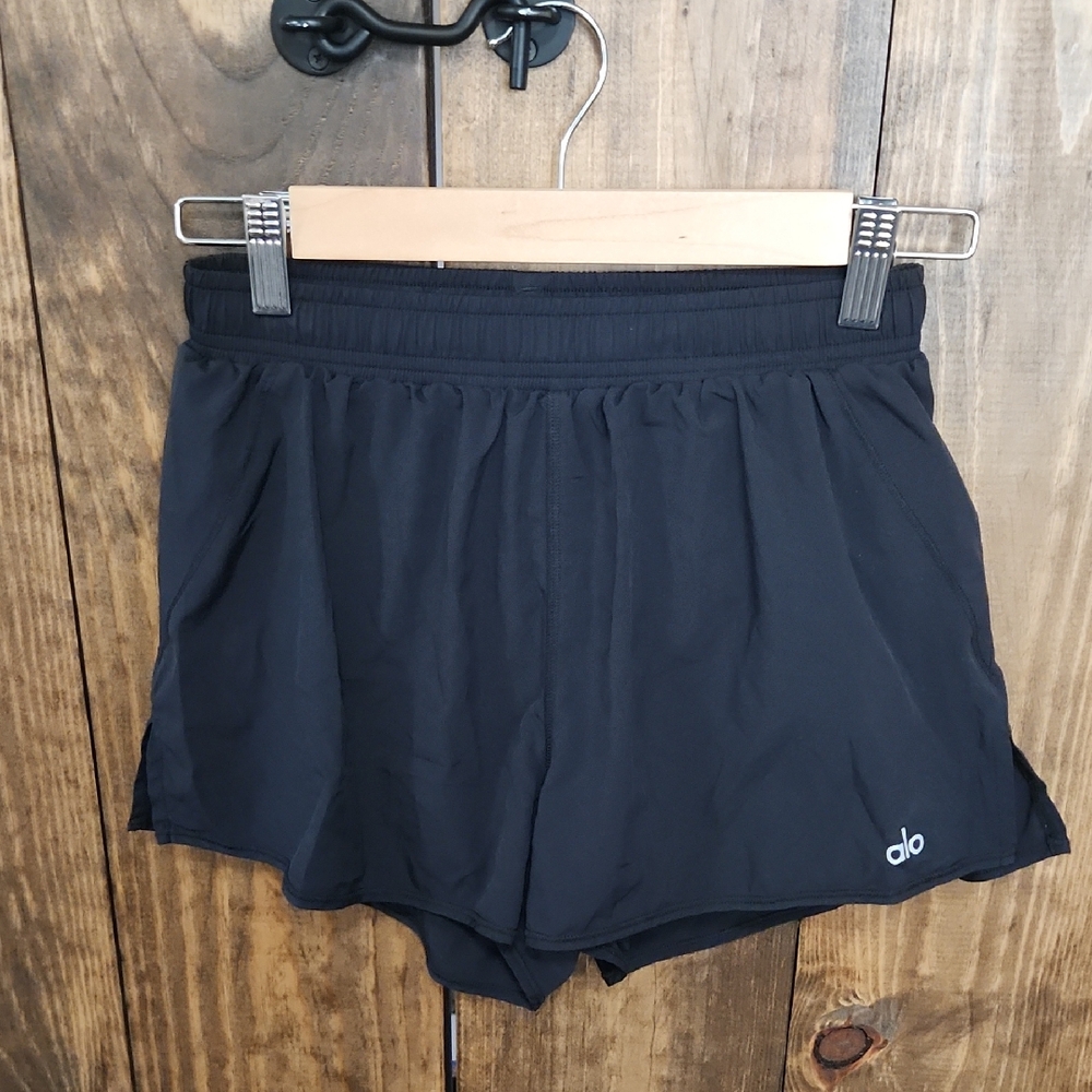 ALO Yoga Black Athletic Shorts with Scalloped Hem
